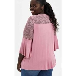 NEW TORRID Blouse Top Plus Size 2X Shirt Pink‎ Lace Girly Bell Sleeve